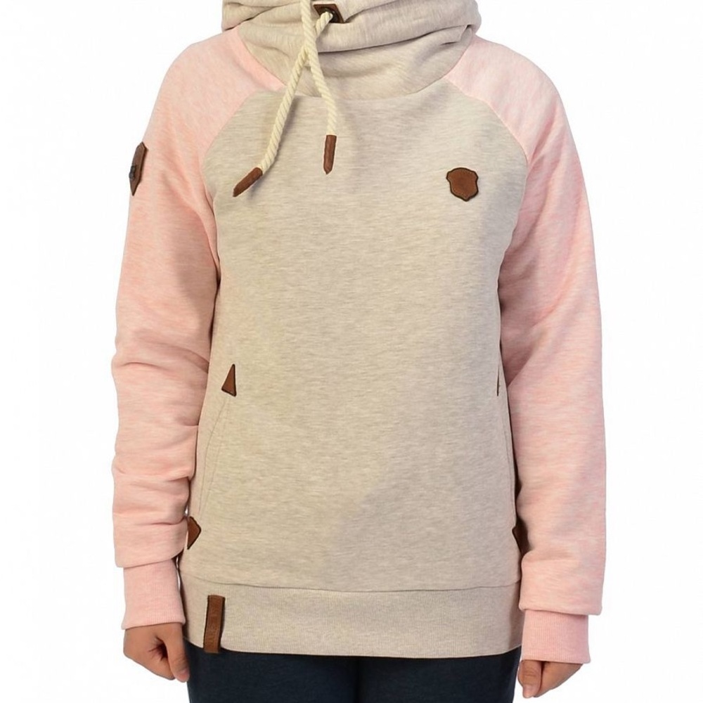 Naketano Colorblock Pink Gray Asymmetrical Cowl Neck Women’s Hoodie